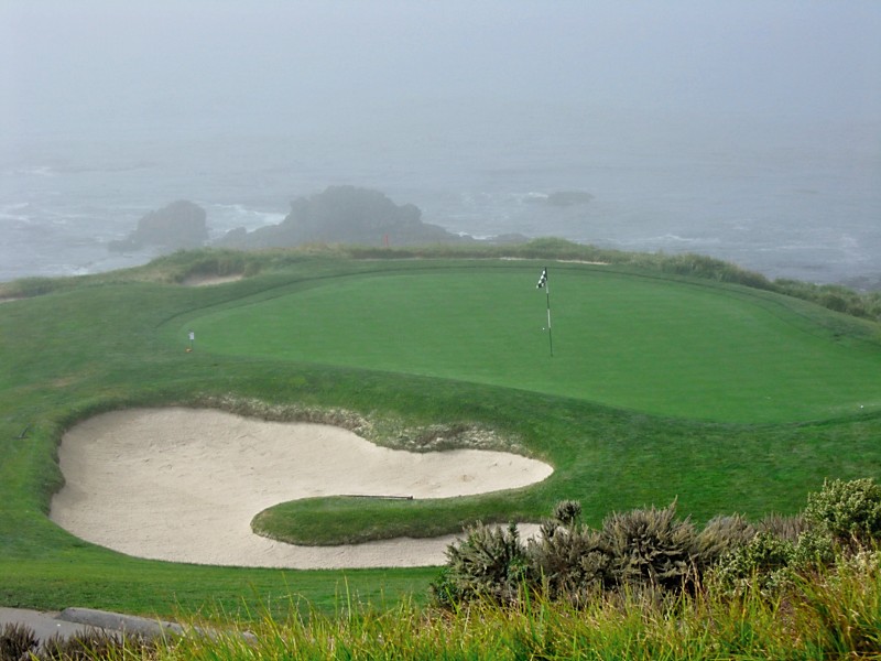 My "almost" shot position can be seen just pin high in the sand!