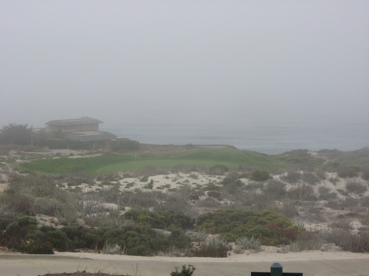 Par 3 #rd hole, green below, looking towards ocean